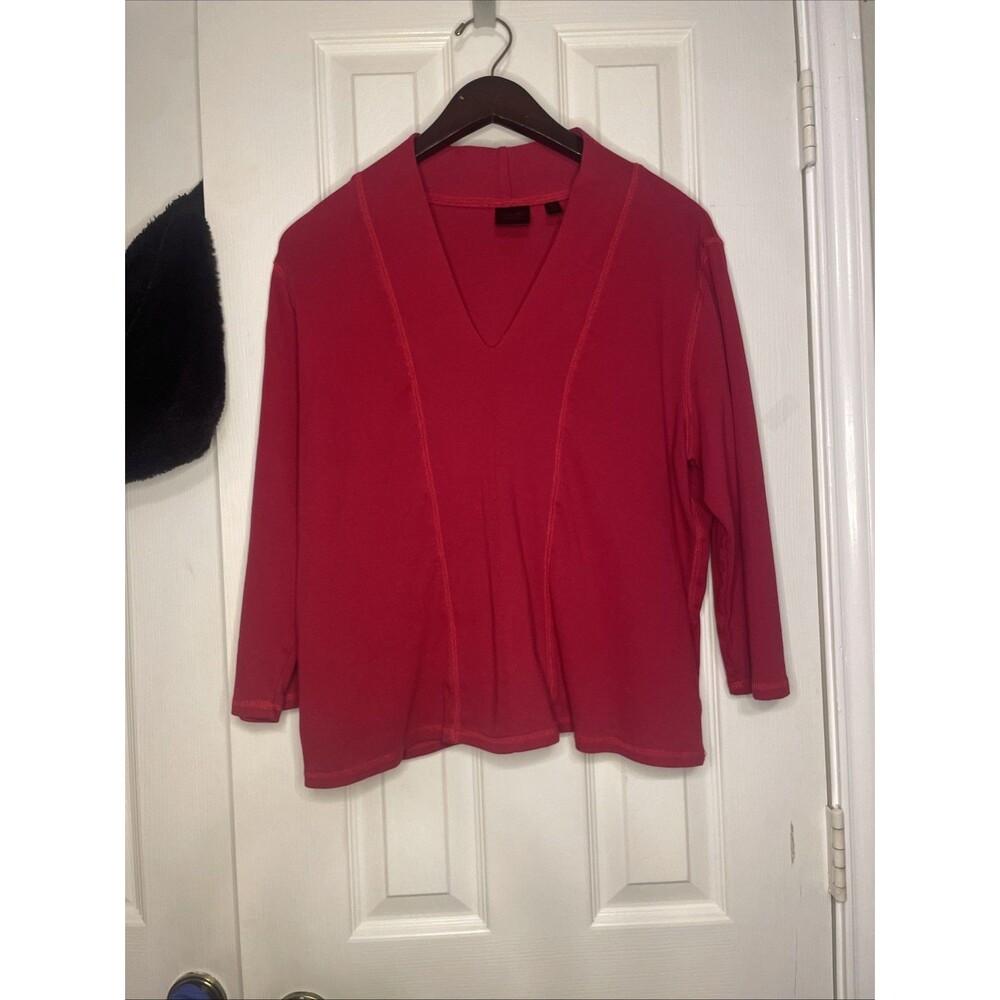Rafaella Studio Red V-Neck Seam Detail Blouse | Petite XL Career Top Y2K Style